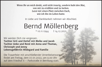 Traueranzeige von Bernd Möllenberg von Trauerkombi Bernburg