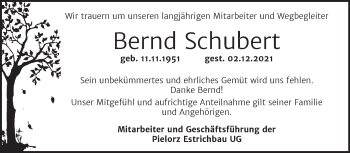 Traueranzeige von Bernd Schubert von Super Sonntag Wittenberg