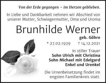 Traueranzeige von Brunhilde Werner von Trauerkombi Bernburg