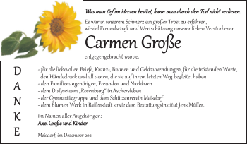 Traueranzeige von Carmen Große von Trauerkombi Quedlinburg