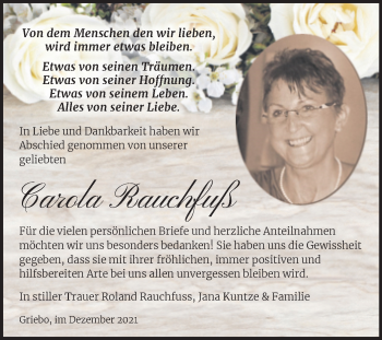 Traueranzeige von Carola Rauchfuß von Trauerkombi Wittenberg