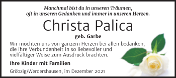 Traueranzeige von Christa Palica von Trauerkombi Köthen