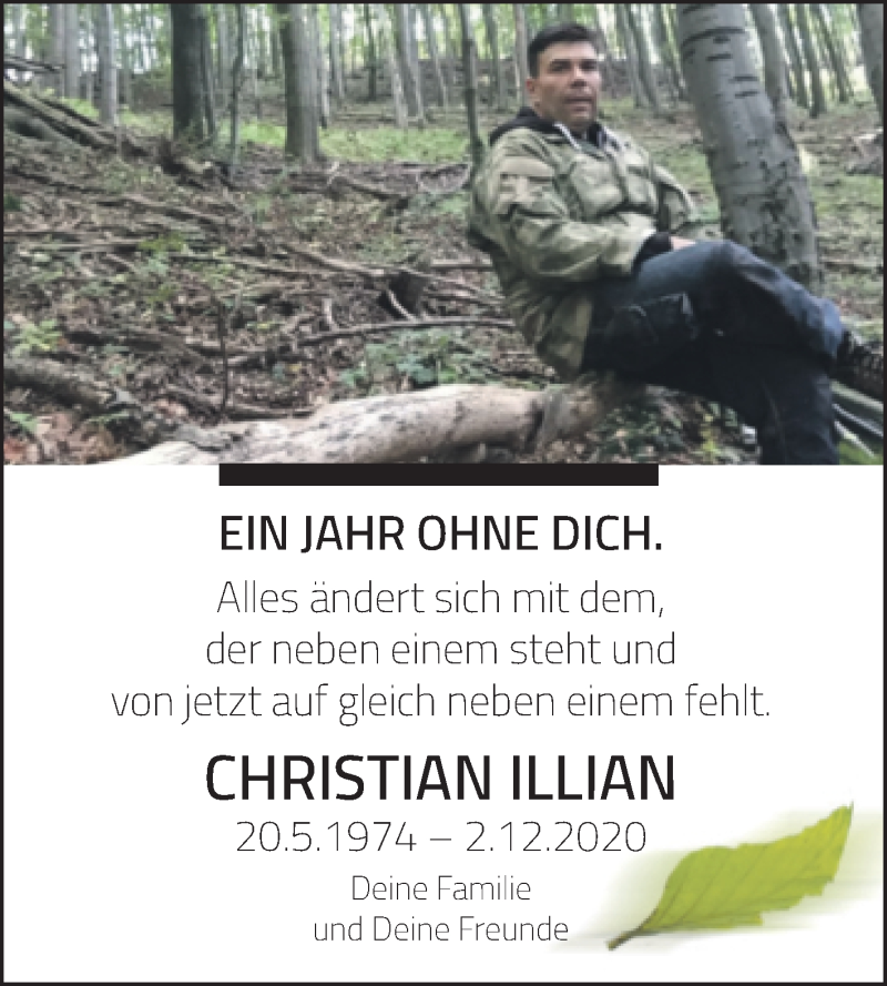  Traueranzeige für Christian Illian vom 02.12.2021 aus Mitteldeutsche Zeitung Halle/Saalkreis