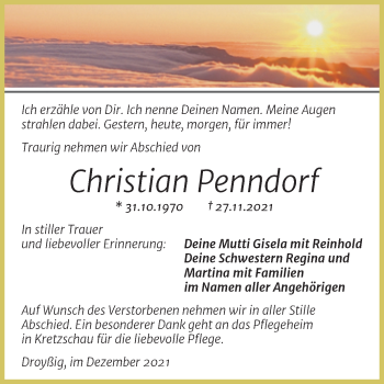 Traueranzeige von Christian Penndorf von Trauerkombi Zeitz