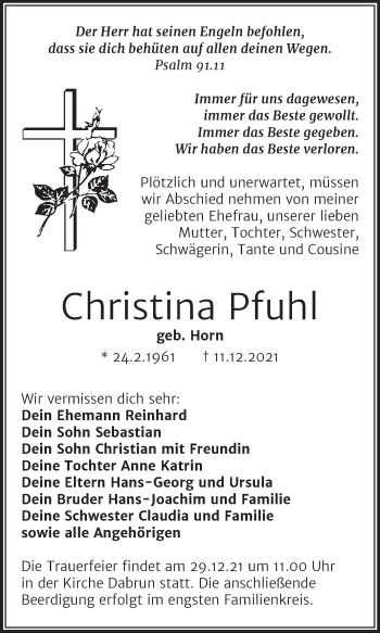 Traueranzeige von Christina Pfuhl von Mitteldeutsche Zeitung