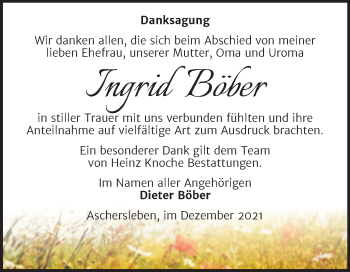 Traueranzeige von Dieter Böber von Trauerkombi Aschersleben
