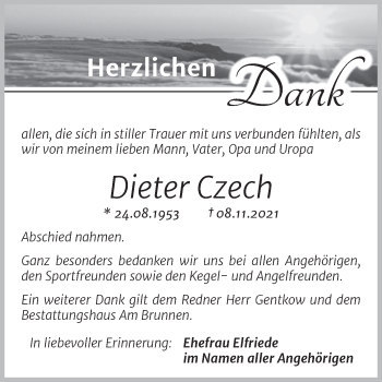 Traueranzeige von Dieter Czech von Trauerkombi Mansfelder Land