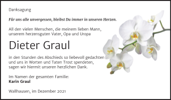 Traueranzeige von Dieter Graul von Trauerkombi Sangerhausen