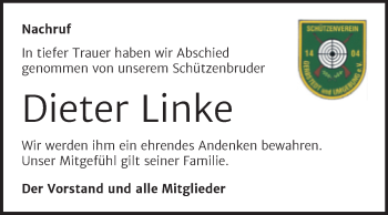 Traueranzeige von Dieter Linke von Mitteldeutsche Zeitung Bernburg