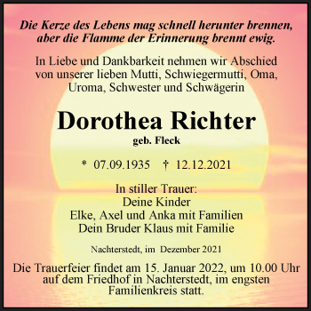 Traueranzeige von Dorothea Richter von Trauerkombi Aschersleben