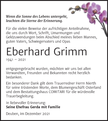 Traueranzeige von Eberhard Grimm von Trauerkombi Weißenfels