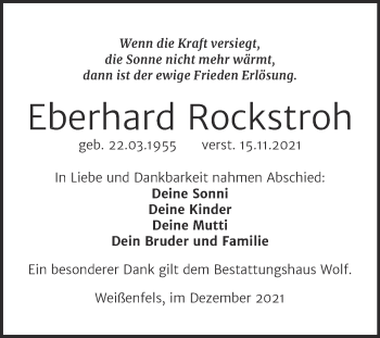 Traueranzeige von Eberhard Rockstroh von Trauerkombi Weißenfels