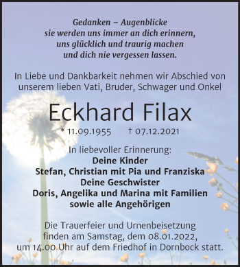 Traueranzeige von Eckhard Filax von Trauerkombi Köthen
