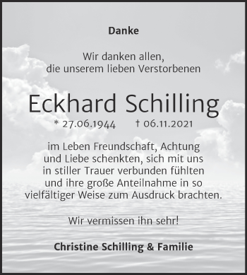 Traueranzeige von Eckhard Schilling von Trauerkombi Bitterfeld