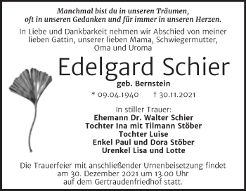 Traueranzeige von Edelgard Schier von Mitteldeutsche Zeitung Halle/Saalkreis