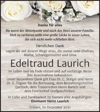 Traueranzeige von Edeltraud Laurich von Trauerkombi Köthen