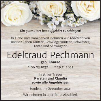 Traueranzeige von Edeltraud Pechmann von Trauerkombi Zeitz