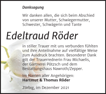 Traueranzeige von Edeltraud Röder von Trauerkombi Bitterfeld