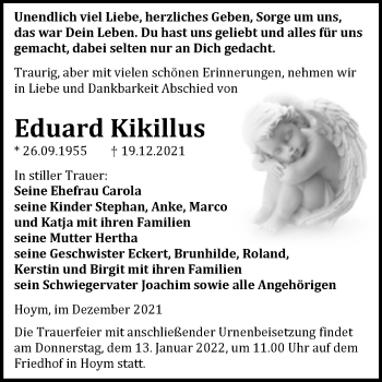 Traueranzeige von Eduard Kikillus von Trauerkombi Aschersleben