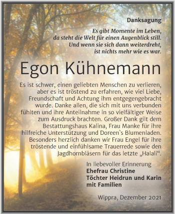 Traueranzeige von Egon Kühnemann von Mitteldeutsche Zeitung Mansfelder Land