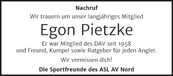 Traueranzeige von Egon Pietzke von Trauerkombi Aschersleben