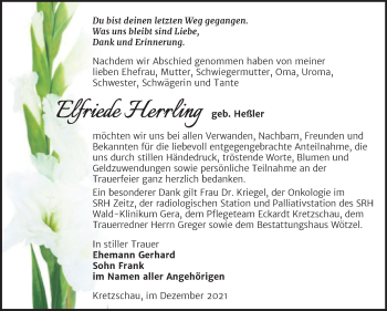 Traueranzeige von Elfriede Herrling von Trauerkombi Zeitz
