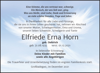Traueranzeige von Elfriede Erna Horn von Trauerkombi Köthen