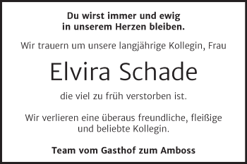 Traueranzeige von Elvira Schade von Wochenspiegel Weißenfels