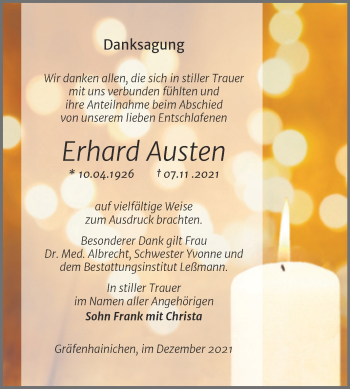 Traueranzeige von Erhard Austen von Trauerkombi Wittenberg