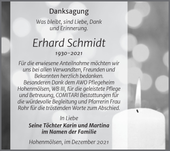 Traueranzeige von Erhard Schmidt von Trauerkombi Weißenfels