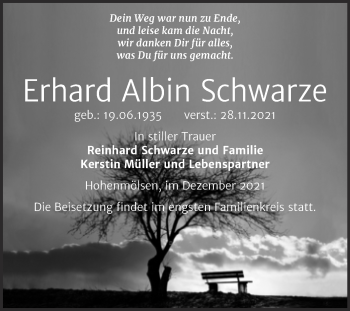 Traueranzeige von Erhard Albin Schwarze von Trauerkombi Weißenfels