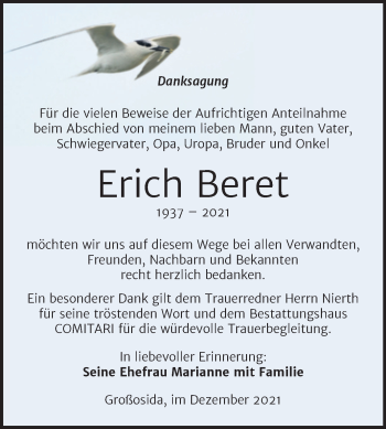 Traueranzeige von Erich Beret von Trauerkombi Zeitz