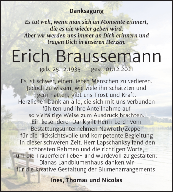 Traueranzeige von Erich Braussemann von Trauerkombi Bitterfeld