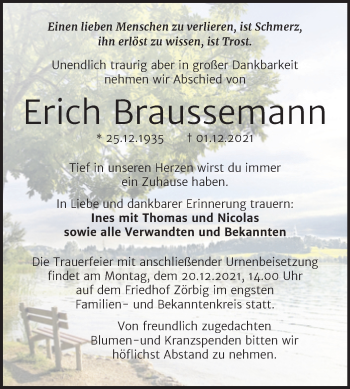 Traueranzeige von Erich Braussemann von Trauerkombi Bitterfeld