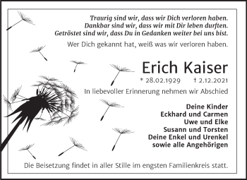 Traueranzeige von Erich Kaiser von Trauerkombi Wittenberg