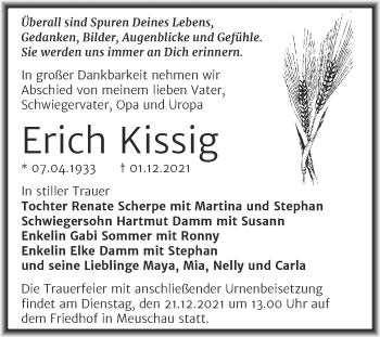 Traueranzeige von Erich Kissig von Trauerkombi Merseburg