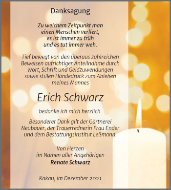 Traueranzeige von Erich Schwarz von Trauerkombi Wittenberg