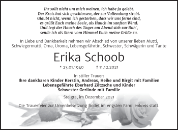 Traueranzeige von Erika Schoob von Trauerkombi Merseburg