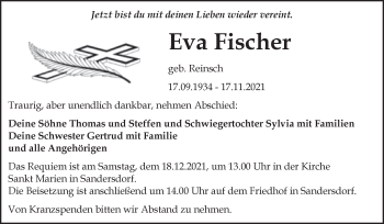 Traueranzeige von Eva Fischer von Trauerkombi Bitterfeld