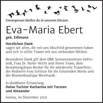Traueranzeige von Eva-Maria Ebert von Trauerkombi Sangerhausen