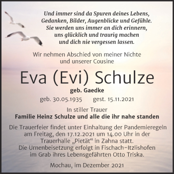 Traueranzeige von Eva Schulze von Trauerkombi Wittenberg