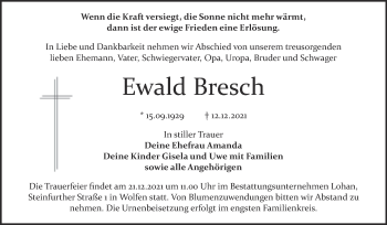 Traueranzeige von Ewald Bresch von Trauerkombi Bitterfeld