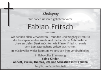 Traueranzeige von Fabian Fritsch von Trauerkombi Zeitz