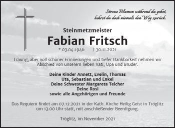 Traueranzeige von Fabian Fritsch von Trauerkombi Zeitz
