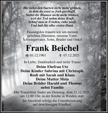 Traueranzeige von Frank Beichel von Trauerkombi Wittenberg