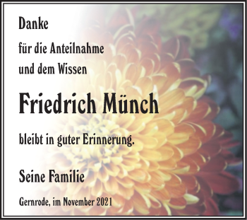 Traueranzeige von Friedrich Münch von Trauerkombi Quedlinburg