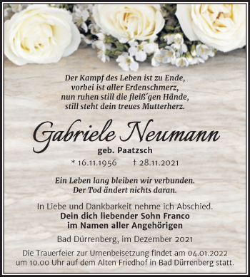 Traueranzeige von Gabriele Neumann von Trauerkombi Merseburg