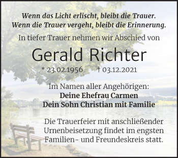 Traueranzeige von Gerald Richter von Mitteldeutsche Zeitung Halle/Saalkreis