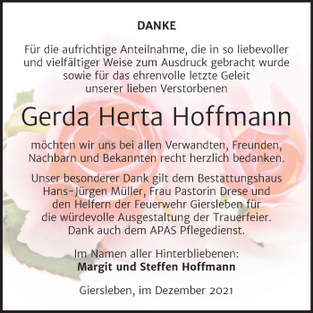 Traueranzeige von Gerda Herta Hoffmann von Trauerkombi Aschersleben