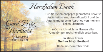 Traueranzeige von Gerd Fritz Berthold von Trauerkombi Zeitz